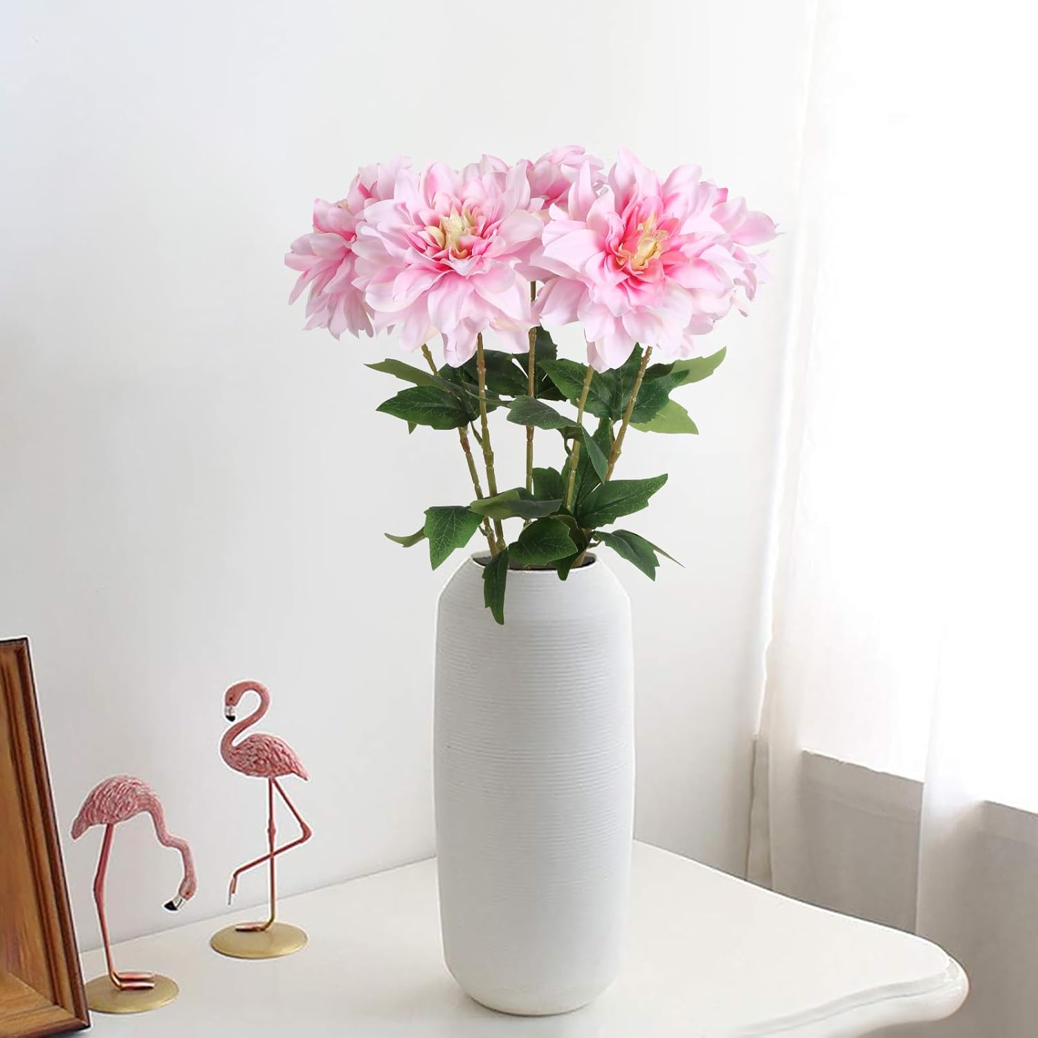 Artificial Dahlias,6PCS Fake Pink Flowers 23.62" Dahlia Artificial Flowers Silk Flowers for Wedding Party Home Decorations(Light Pink) - Image 7