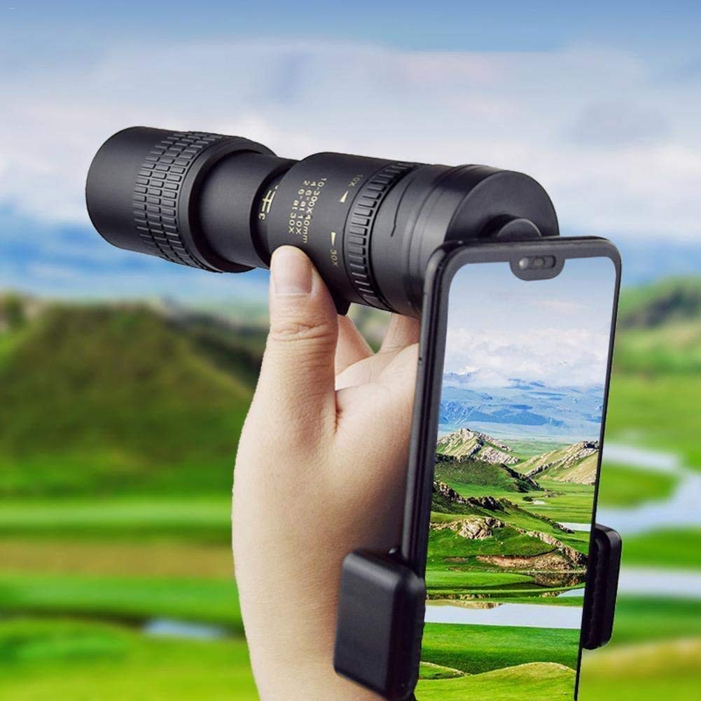 Telescopio portátil HD de alta potencia, Super Zoom Super Zoom 4K 10-300x40mm Zoom Telescopio con trípode y clip para la mayoría de los telescopios de teléfonos inteligentes, regalo de cumpleaños The