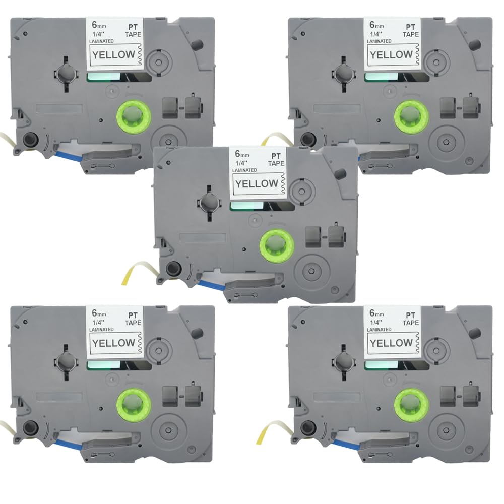 BROVACS 5 Pack Blue on Yellow Laminated Label Tape Compatible for Brother P-Touch Label Printer TZ 613 TZe 613 6mm 1/4" OPA4613x5