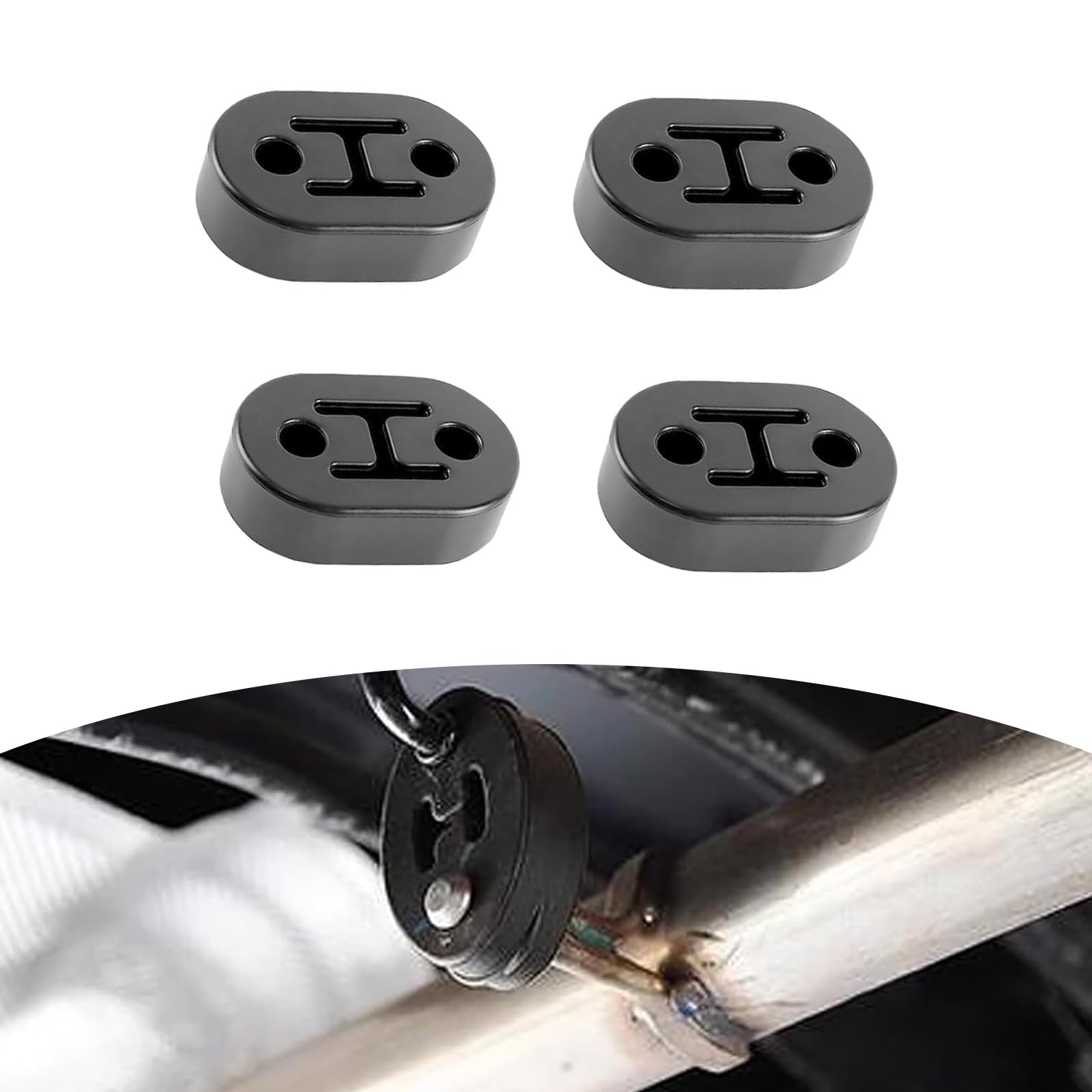 4 PCS Car Exhaust Rubber Hanger, 2-hole Adjustable Exhaust Pipe Support Bracket High Density Muffler Exhaust Hanger, Bushing Muffler Insulator Shock Absorbing Mounting Bracket, for Cars (Black)