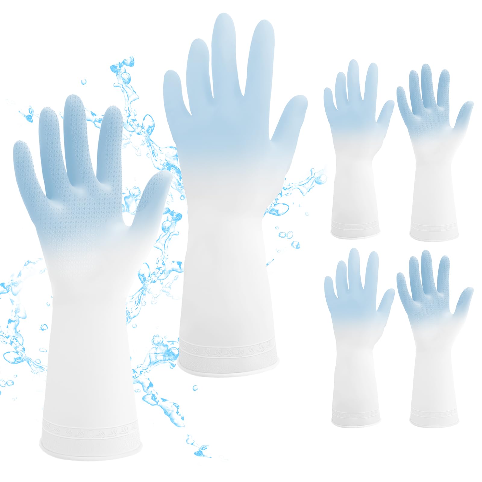 HOFASON3 Pairs Rubber Cleaning Gloves, Reusable Dishwashing Gloves, Gradient Color Kitchen Gloves for Hand and Finger Health Protection, Flexible Water Resistant and Non-Slip (Medium,Gradient Blue)