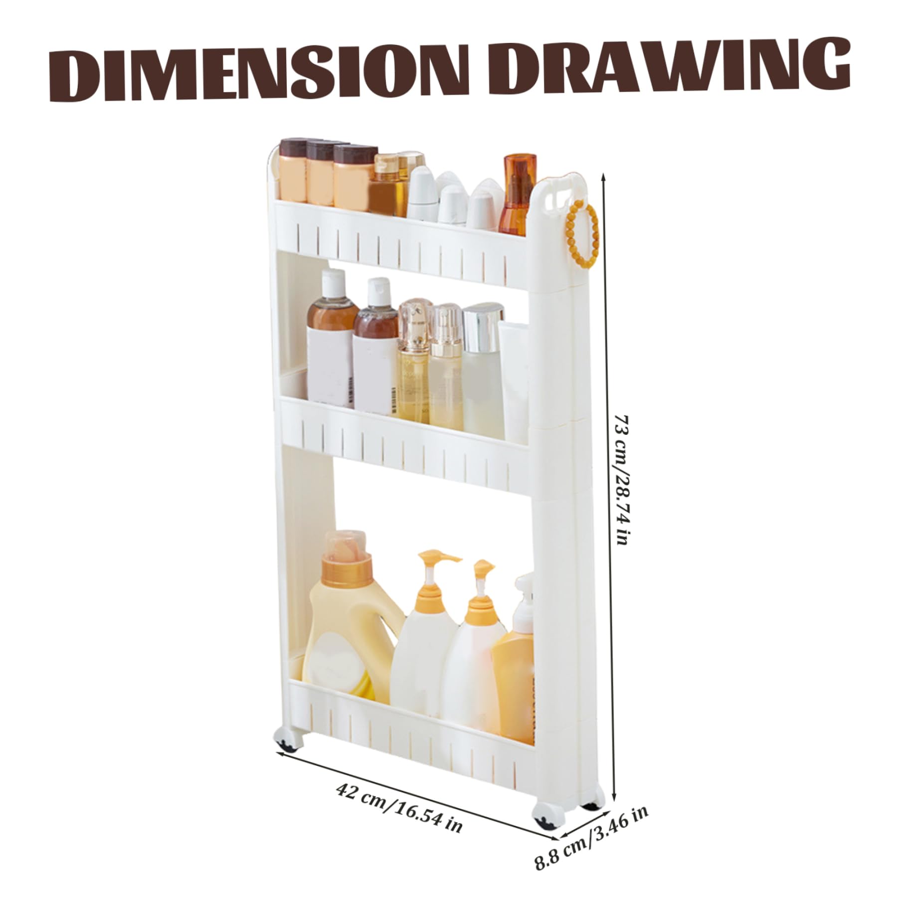 Carrito de almacenamiento delgado de 3 niveles con ruedas estrecho para baño y cocina, estante de plástico para lavadora/secadora, oficina y estudio, utilidad que ahorra espacio