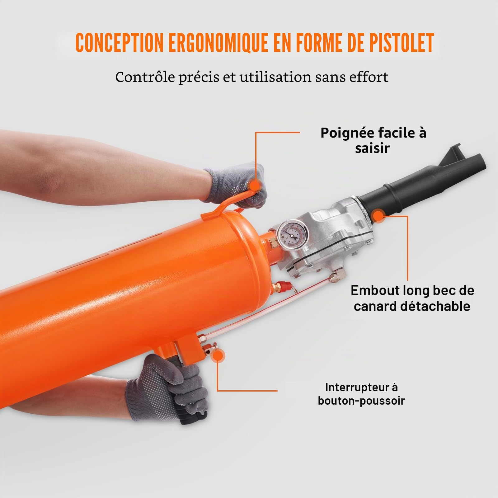 VEVOR Canon à Air 8 L Gonfleur de Pneus 120 PSI Compresseur d'air Portable 85-116 PSI Pression de Fonctionnement pour Tracteur Camion ATV Voiture et Réparation Automobile Atelier Bricolage