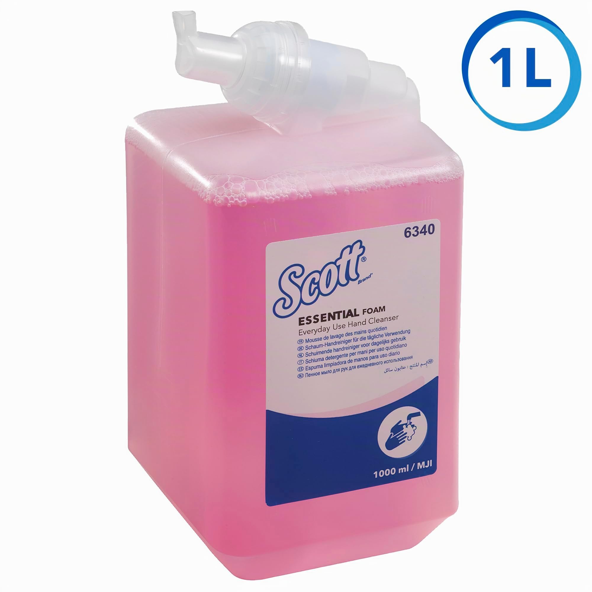 Scott Essential Schaum-Seife, parfümierte Handseife, Kassetten rosafarbener Handreiniger für die tägliche Verwendung und eine gründliche Handreinigung, 6 x 1 Liter, Artikel-Nr. 6340