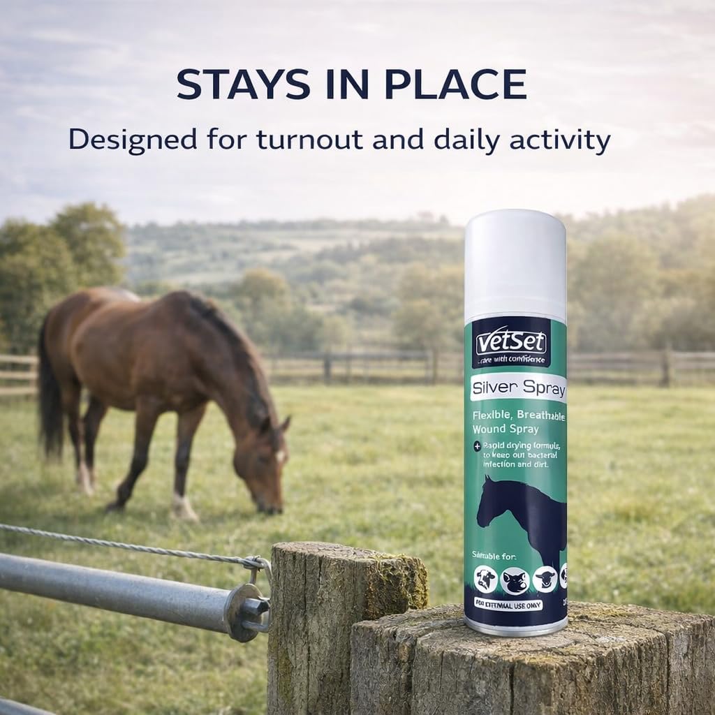 VetSet Silver Aluminium Spray for Animal Wounds | Veterinary Antiseptic Silver Spray for Horses, Dogs, Livestock & Equine Use | Breathable Protective Coating for External Wounds & Abrasions, 250ml — view 7