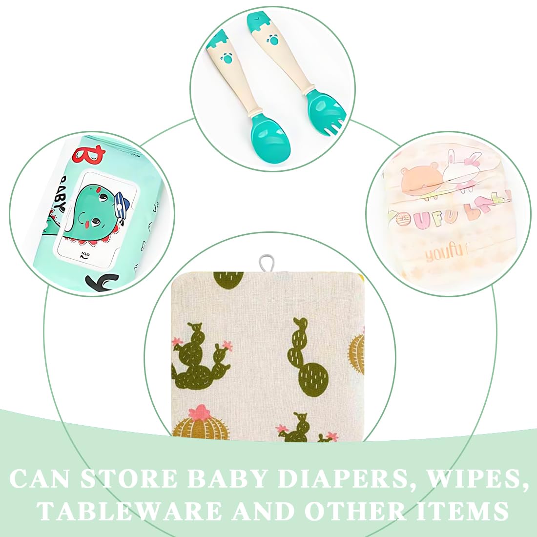 Sac à Couches de Bébé Suspendu Organisateur Pliable Portable 2 en 1 Cactus 18×21cm