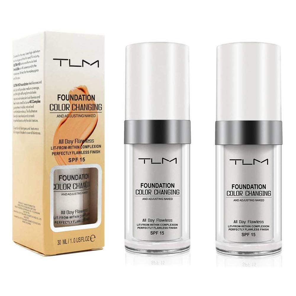30ml TLM Colour changing Foundation Concealer Cover,Flawless Colour Changing Warm Skin Tone Foundation Makeup Base Nude Face Liquid Cover Concealer(2PACK )
