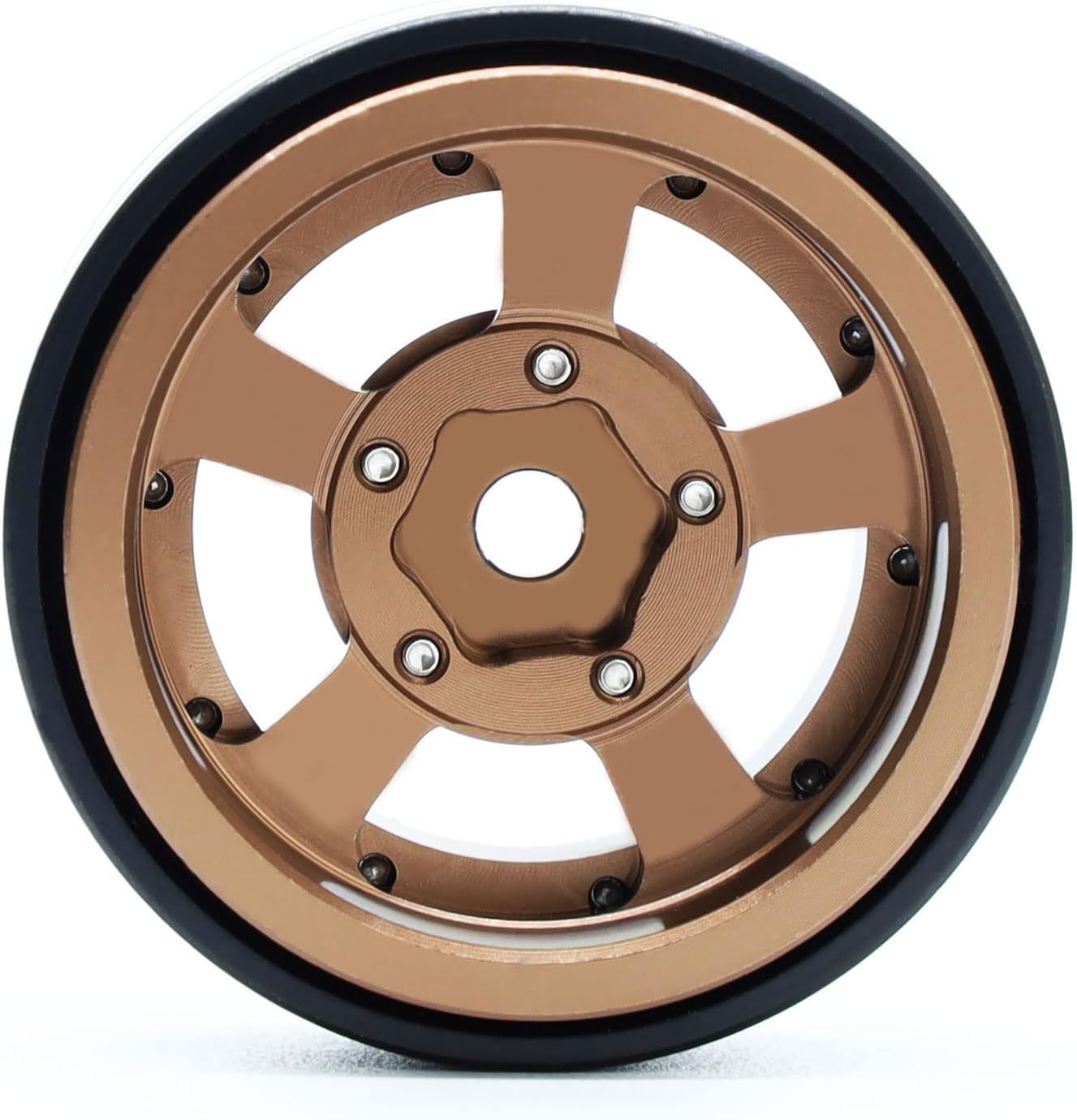 MRC 1.0 Beadlock Wheel 4PCs CNC Aluminum Wheels Rims Upgrade for 1/24 RC Crawler Car Axial SCX24 C10 Jeep Betty (Bronze-Black)