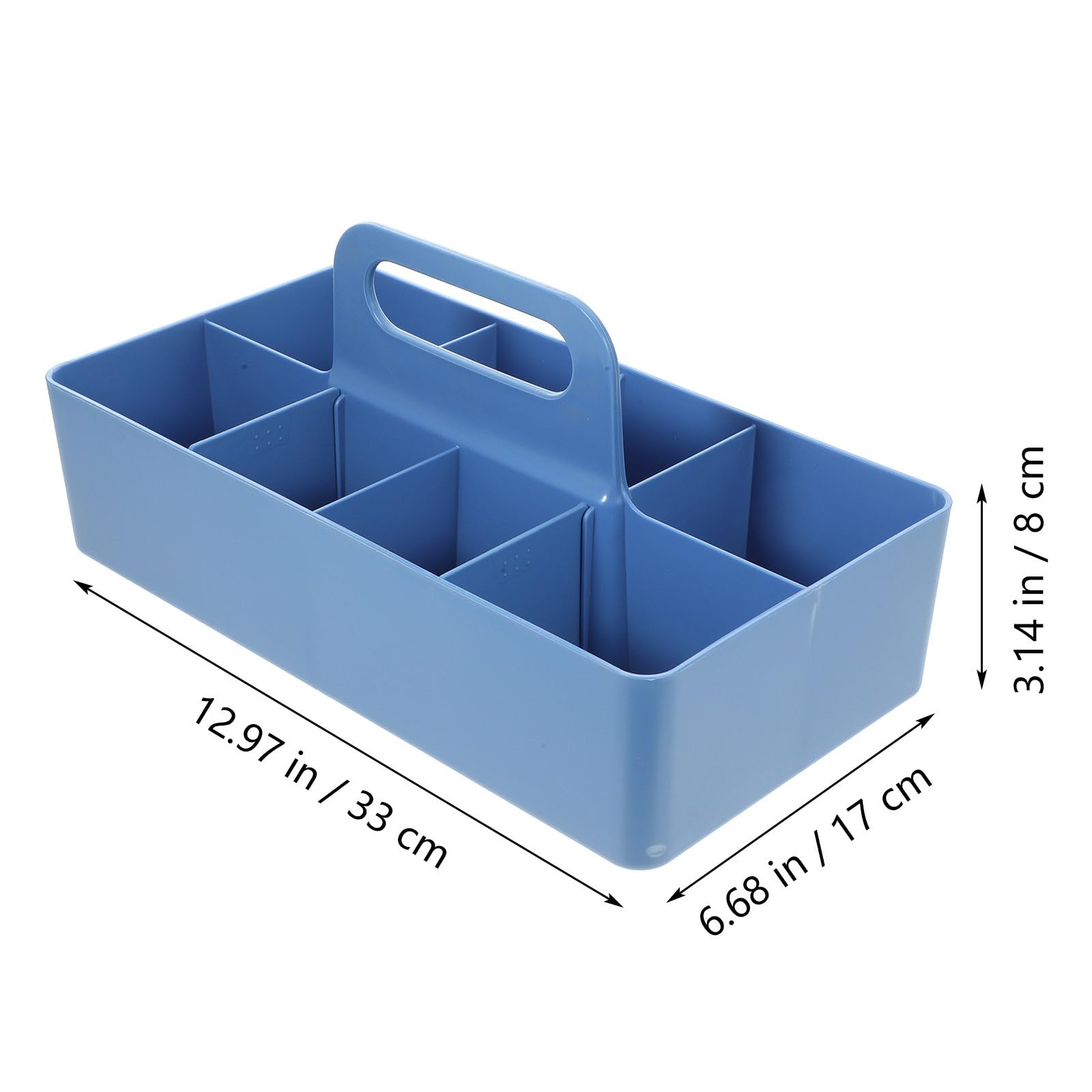 Boîte de Rangement Empilable Compartimentée 33x17x8 Cm Bleu Poignée, Organiseur de Table Multifonction pour Bureau, Matériel Artistique et Papeterie, Conteneur Pratique pour Stylo