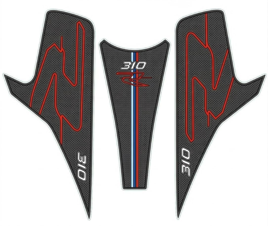 Motorcycle Tank Pad Set for G310R and G310GS, Protective Grip Sticker, Black with Red Accents, 3-Piece (C)-image-36