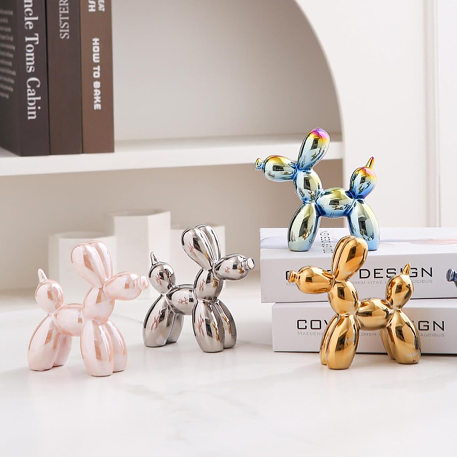 Scultura a forma di cane palloncino, lussuosa statua in resina per decorazione domestica, finitura lucida, ornamento decorativo per soggiorno, camera da letto, ufficio