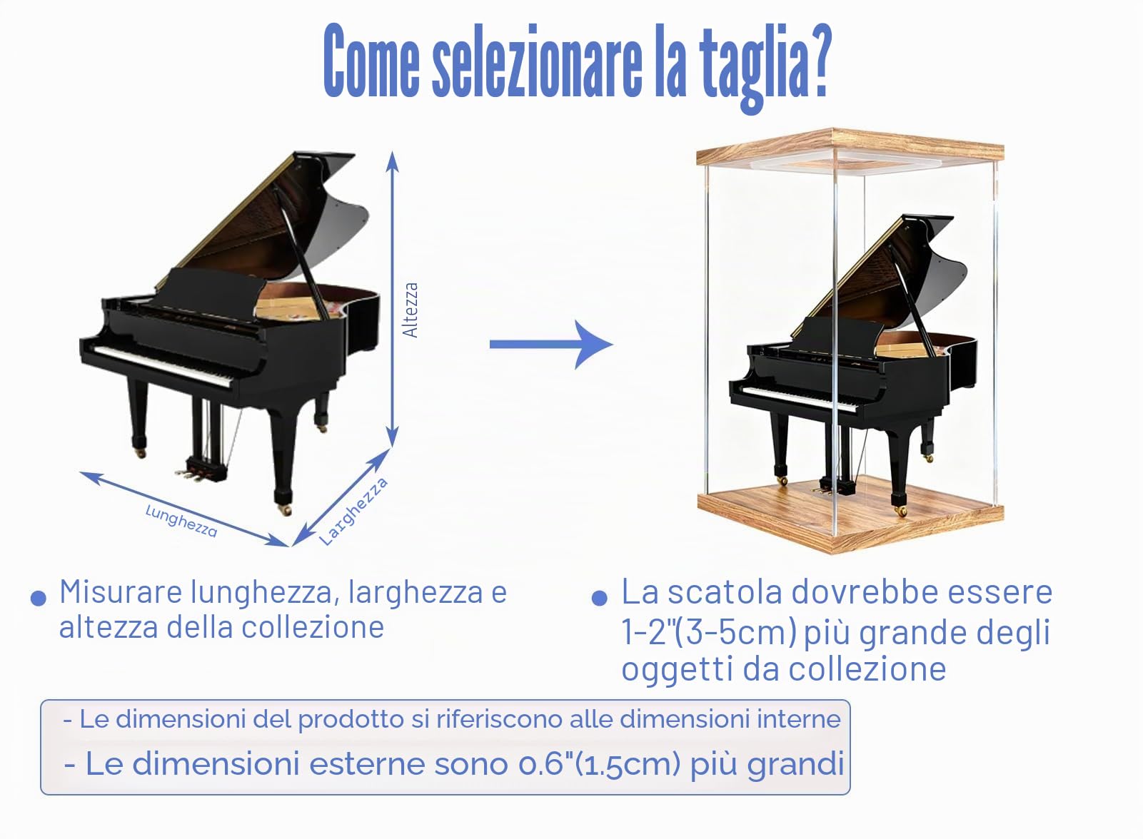 Teca Plexiglass Contenitori per Esposizione di Modelli con Illuminazione, Contenitori Da Scrivania in Plastica Lunghi 10, 15, 20, 25, 30, 35, 40, 50 cm, Vetrine(30x20xH20cm/12x8x8in)