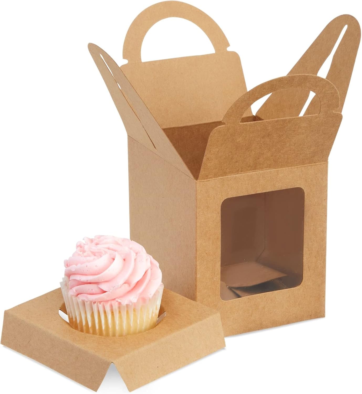 Kraft Paper Cupcake Boxes 50Pack Bakery Box Packaging with Clear Display Window, Including