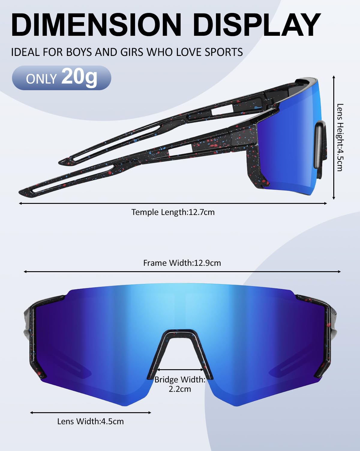 Lunette de Cyclisme pour Enfant, 5 pièces UV900 Lunettes de Sport Polarisées, Pour Garçons et Filles Adaptées Aux Activités de Plein Air (Cyclisme Running Golf)