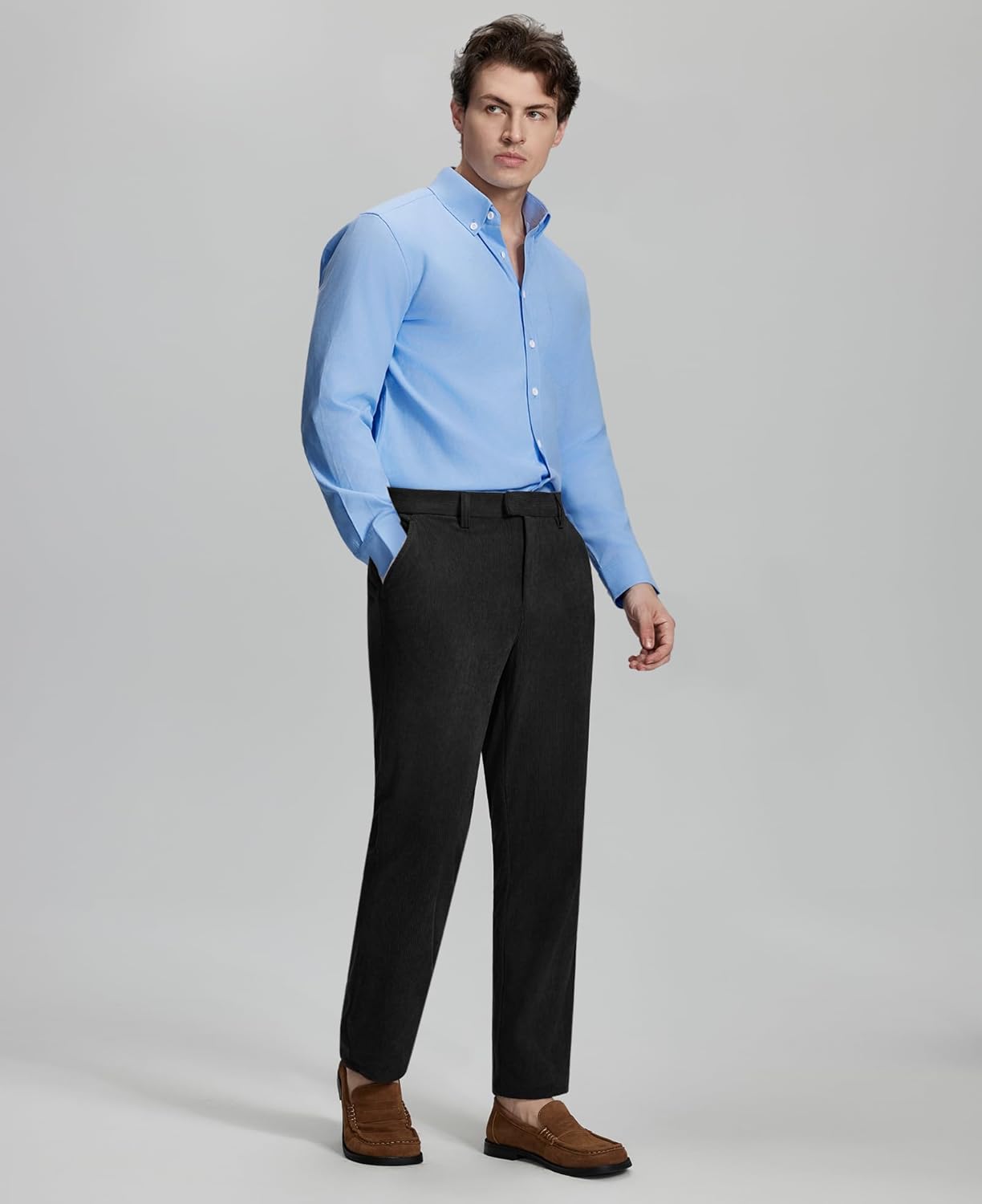 Susclude Mens Corduroy Dress Pants Classic Fit Pants 30"/32"/34" Old Money Vintage Stretch Work Casual Business Trousers - Image 2