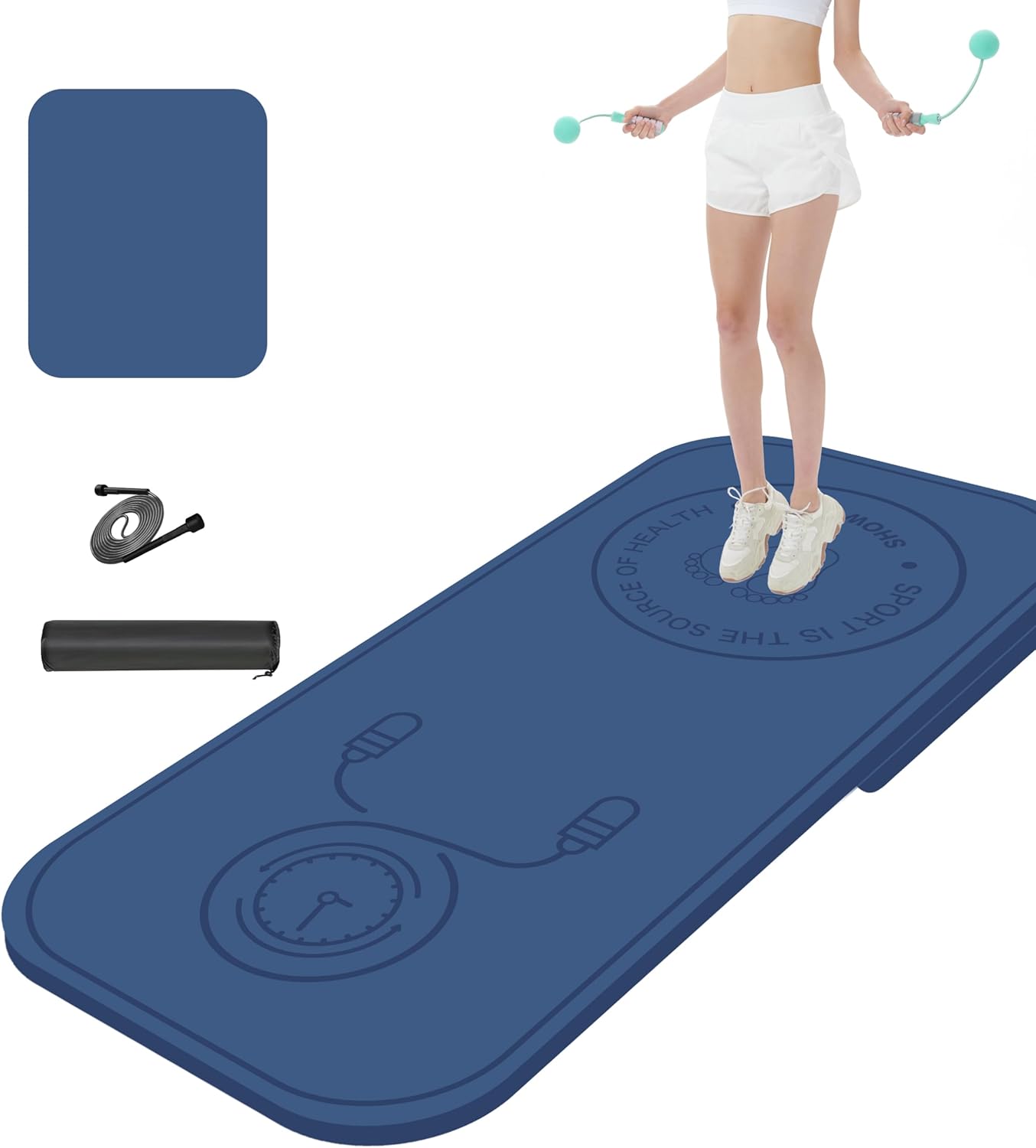 Rope Skipping Sports Shockproof Exercise Mat, All-Purpose Extra Thick High Density Anti-Tear Exercise Yoga Mat, Non Slip Jump Rope Mat for Indoor and Outdoor
