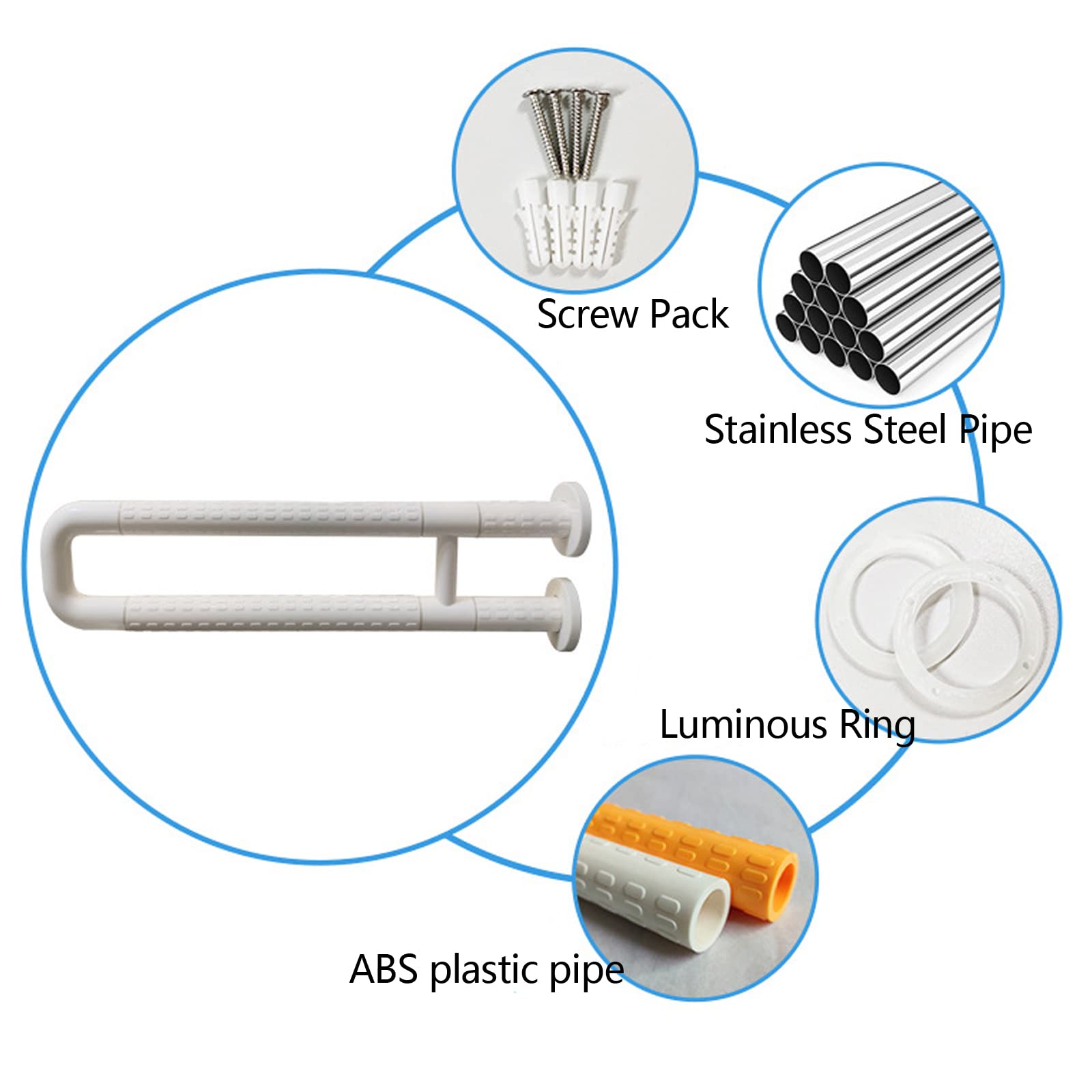Asa De Seguridad para Baño Antideslizante, Manija de la Ducha Montaje en Pared, Asidero Baño Pasamanos WC para Ancianos, minusválidos, Niños,White