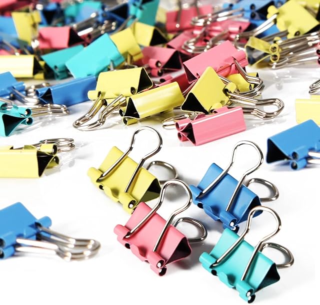 Binder Clips 150Pcs 15mm Small Bulldog Clips Foldback Clips Metal Mini Bulldog Clips Coloured Clips Stationery File Money Paper Clamps(4 Colour), (QJY-021-1-UK)