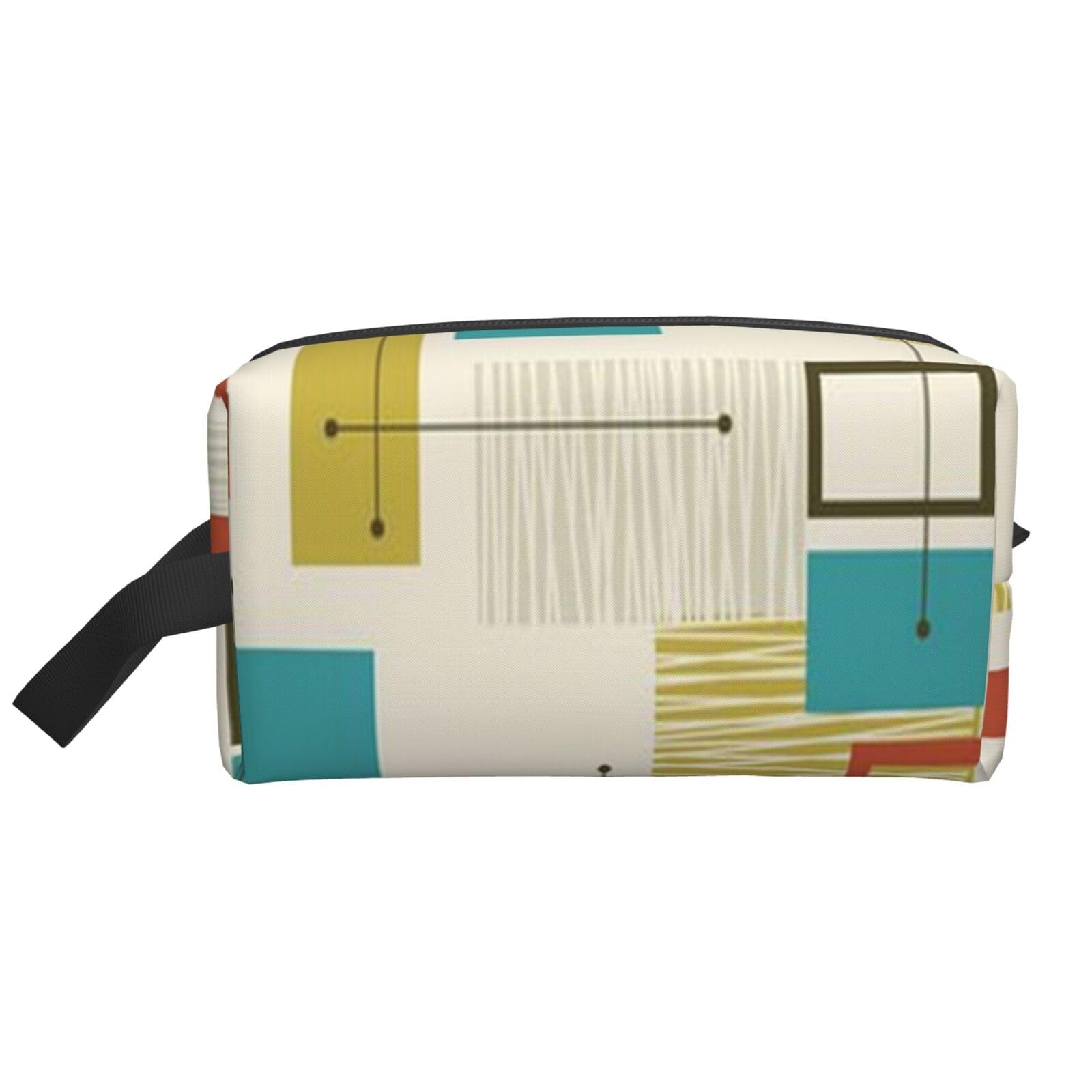Ercgad Unisex White Mid Century Modern Print Large Capacity Travel Toiletry Bag Cosmetic Pouch Daily Storage Makeup Case