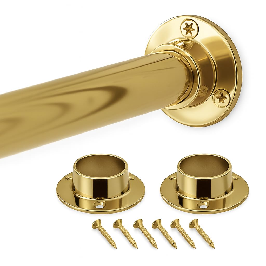 WILLIAM HOPKINS Round Wardrobe Rail 19mm 25mm - Brass or Chrome Hanging Rail with End Sockets - Clothes Rail Cut to Size for Wardrobes, Closets, Cupboards, Storage (Brass Plated, 25mm x 1000mm)