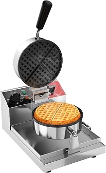 CROSSON Commercial Waffle Maker,Professional Round Belgian Waffle Maker Non-Stick Plate Machine with Temp and Time Control for Home Kitchen,Restaurant Bakeries Kitchen 120V/1300W