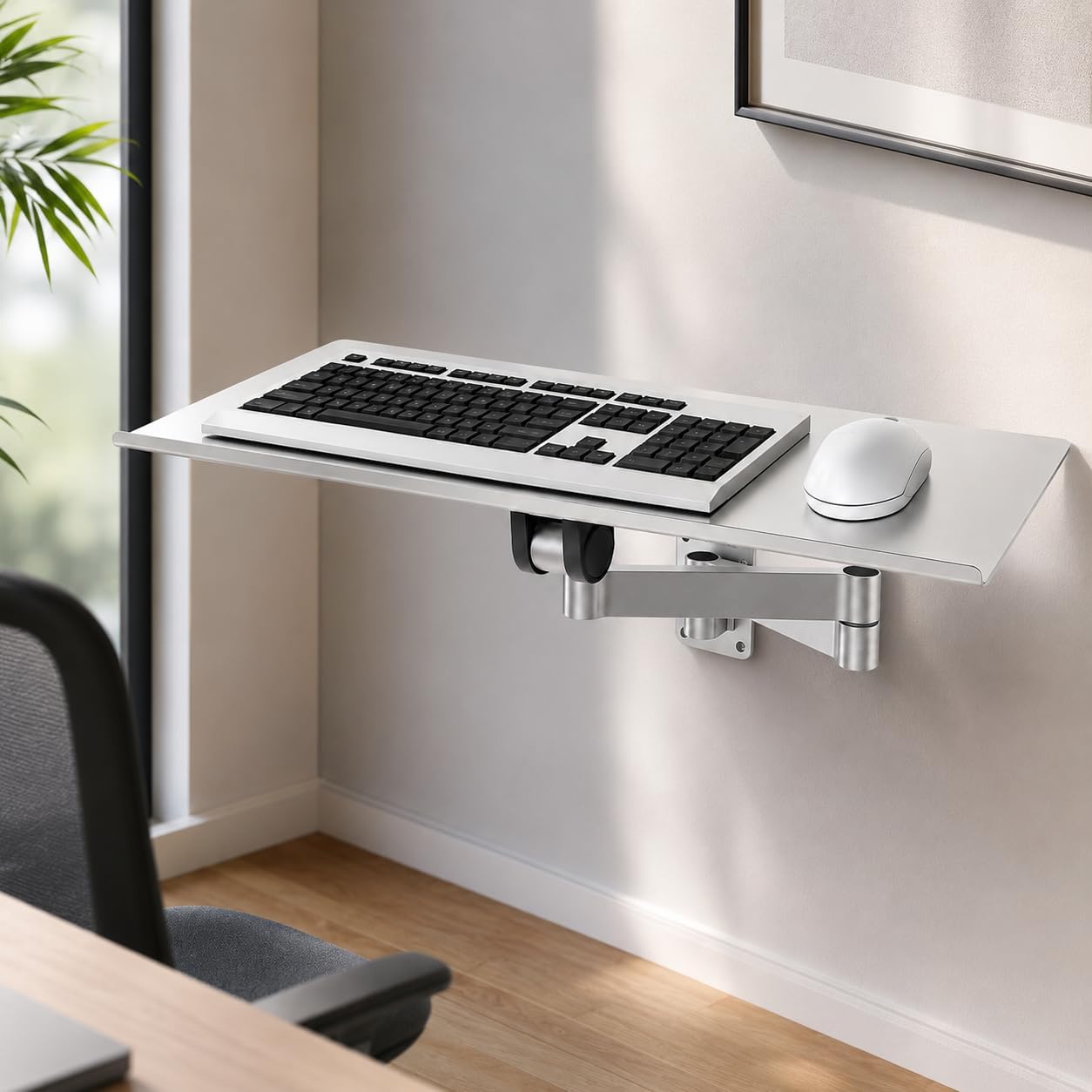 Bandeja de teclado ajustable para montaje en pared con brazo telescópico
