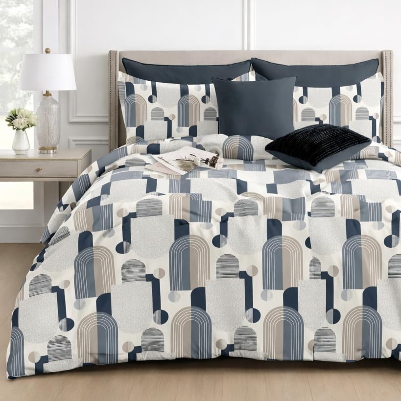 Image of DECOR2ADMIRE 300 Thread Count Cotton Floral Bedsheet Set | Soft Luxury Bed Sheet with 2 Pillow Covers | Breathable Bedding for Bedroom (Double King 90 inch x 100 inch) (Minimal Arch Design)