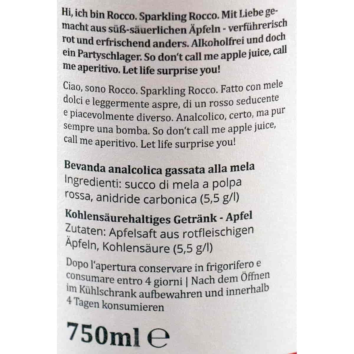 Sparkling Rocco Alkoholfreier Apfelaperitif 6×0,75L – Südtiroler rotfleischige Äpfel – Fein perlender Aperitivo aus Italien – 0,0% Vol. – Elegante Alternative zu Sekt & Prosecco