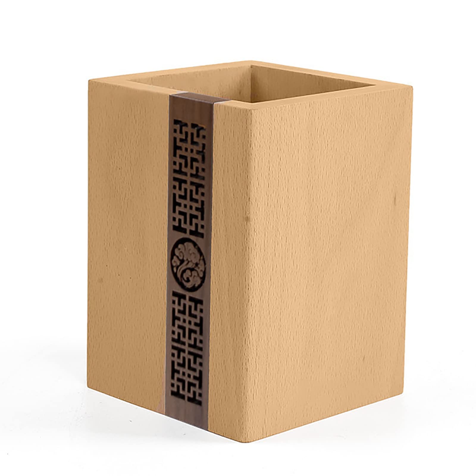 DUMRALBQE Wooden Pencil Pot Beech Wooden Pen Holder Carved Creative Desk Storage Student for Home Office