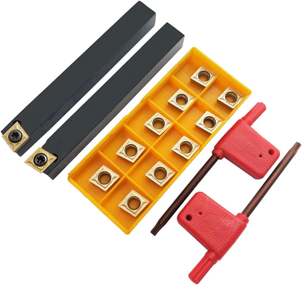 1/2"/12mm Shank Indexable Carbide Turning Tool Insert Holder Set 2pcs SCACR1212H09 SCACL1212H09 Metal Lathe Cutting Tools with 12pcs CCMT32.51 CCMT09T304 Indexable Carbide Turning Insert Blade