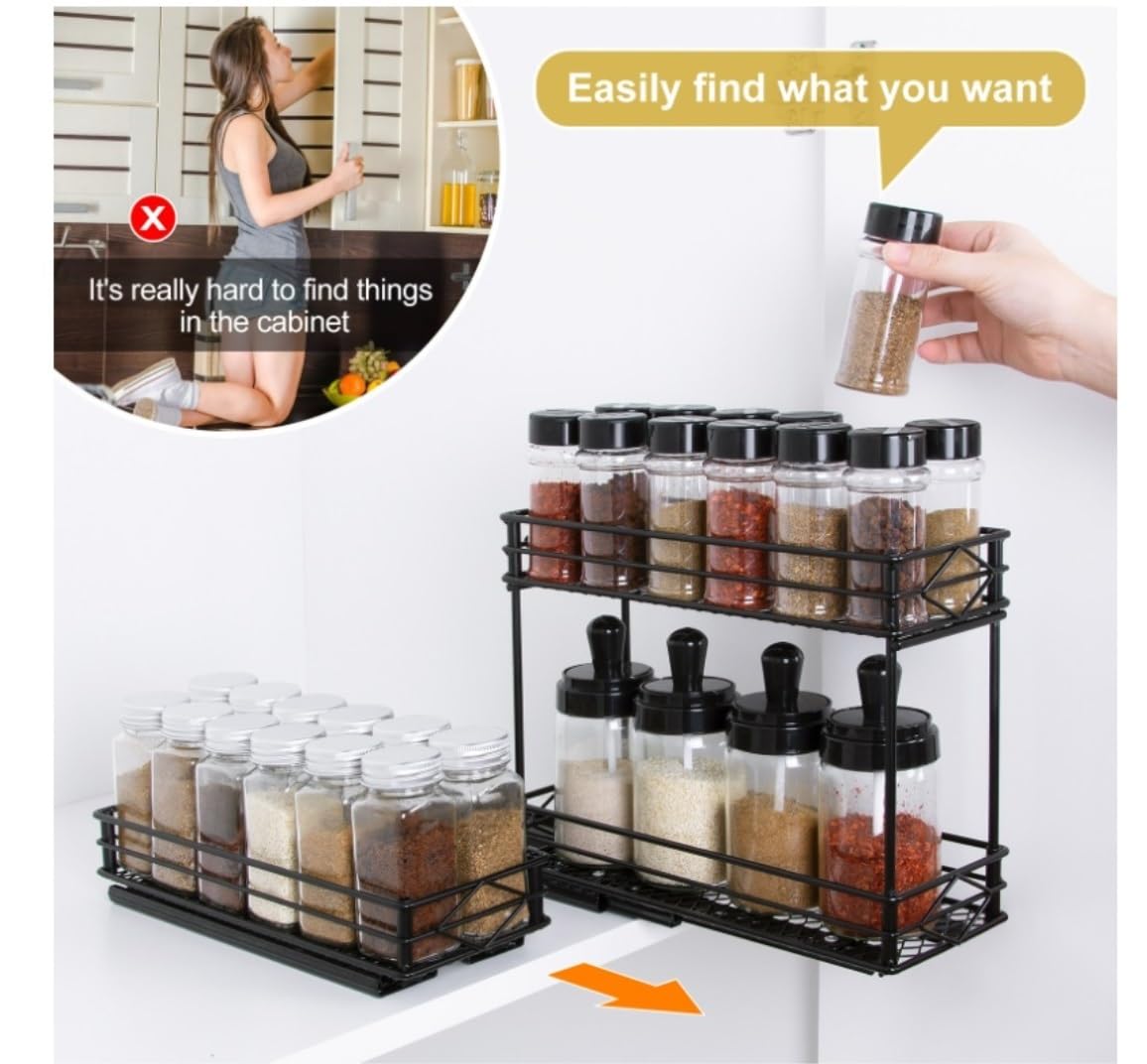 Estantería Especias Especiero Organizador Extraíble Para Especias Para Gabinete, Organizador De Condimentos Deslizante De 2 Niveles Resistente Para Gabinetes De Cocina Especiero Organizador Portaespec