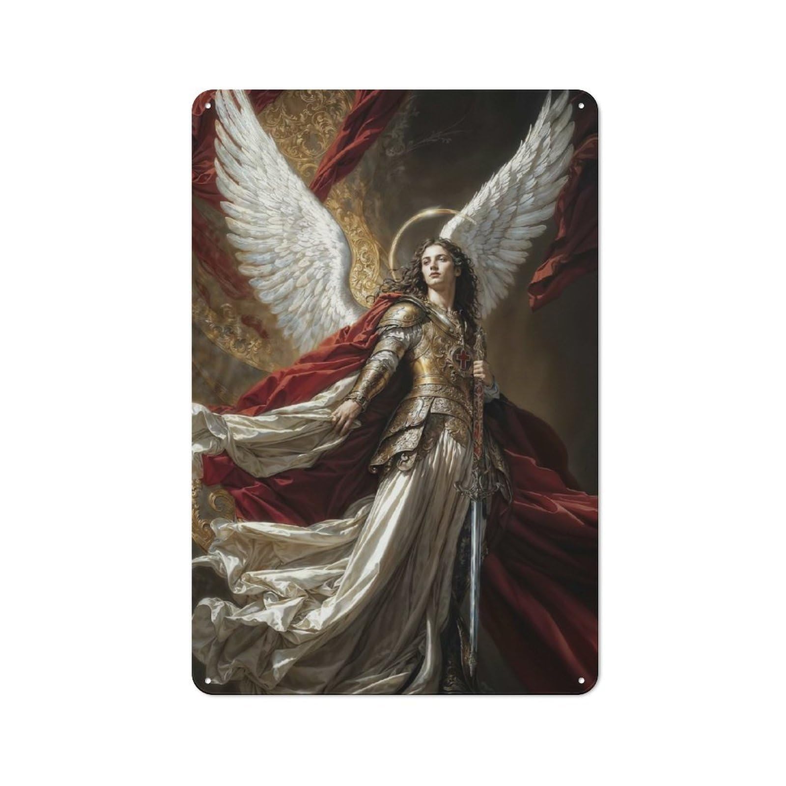 Metal Plaque with Archangel Michael Archon of Holy Fire Design 30x20cm, Retro Kitchen Wall Decor for Bakery, Diner, Cafe Or Family Room