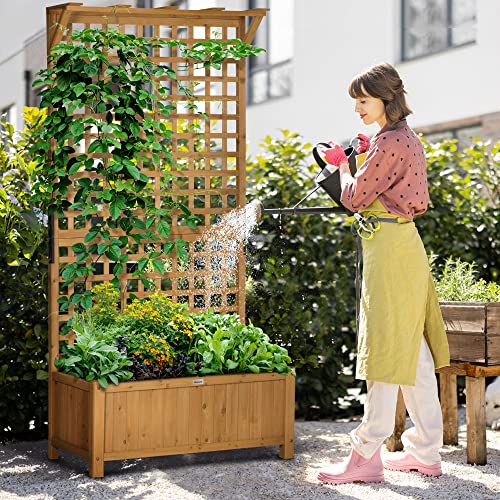 Outsunny-Wood-Planter-with-Trellis-Raised-Garden-Bed-for-Climbing-Plants-wDrainage-Holes-and-Roof-355-x-1775-x-72-Yellow Outsunny Wood Planter with Trellis Raised Garden Bed for Climbing Plants wDrainage Holes and Roof 355 x 1775 x 72 Yellow
