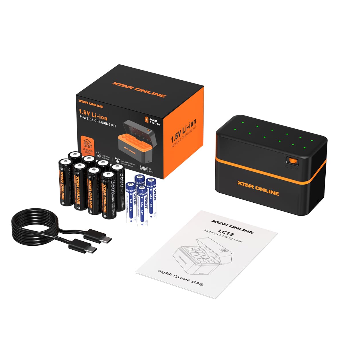 XTAR Batería de litio AA y AAA de 1,5 V con cargador LC12 | 8 pilas AA 3600 mWh + 4 pilas AAA de 1200 mWh, salida de voltaje constante, ideal para cámaras, juguetes y hogar inteligente