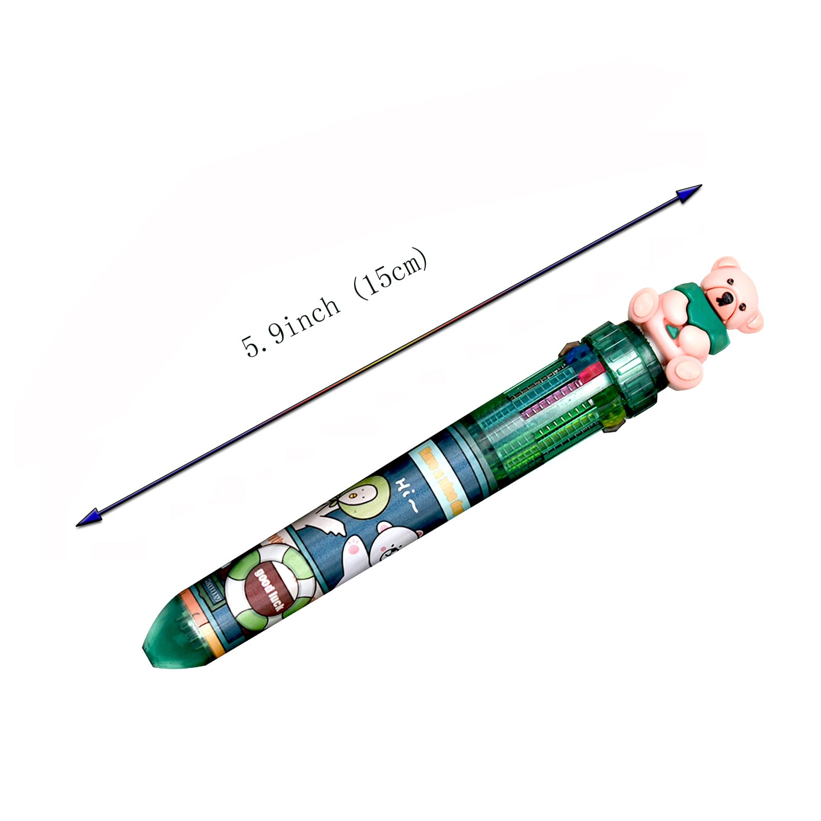 Lot de 8 stylos à bille rétractables 10 en 1 avec motif d'ours mignon de 0,7 mm, 10 couleurs, thème animal de dessin animé, fournitures de papeterie, cadeaux d'anniversaire
