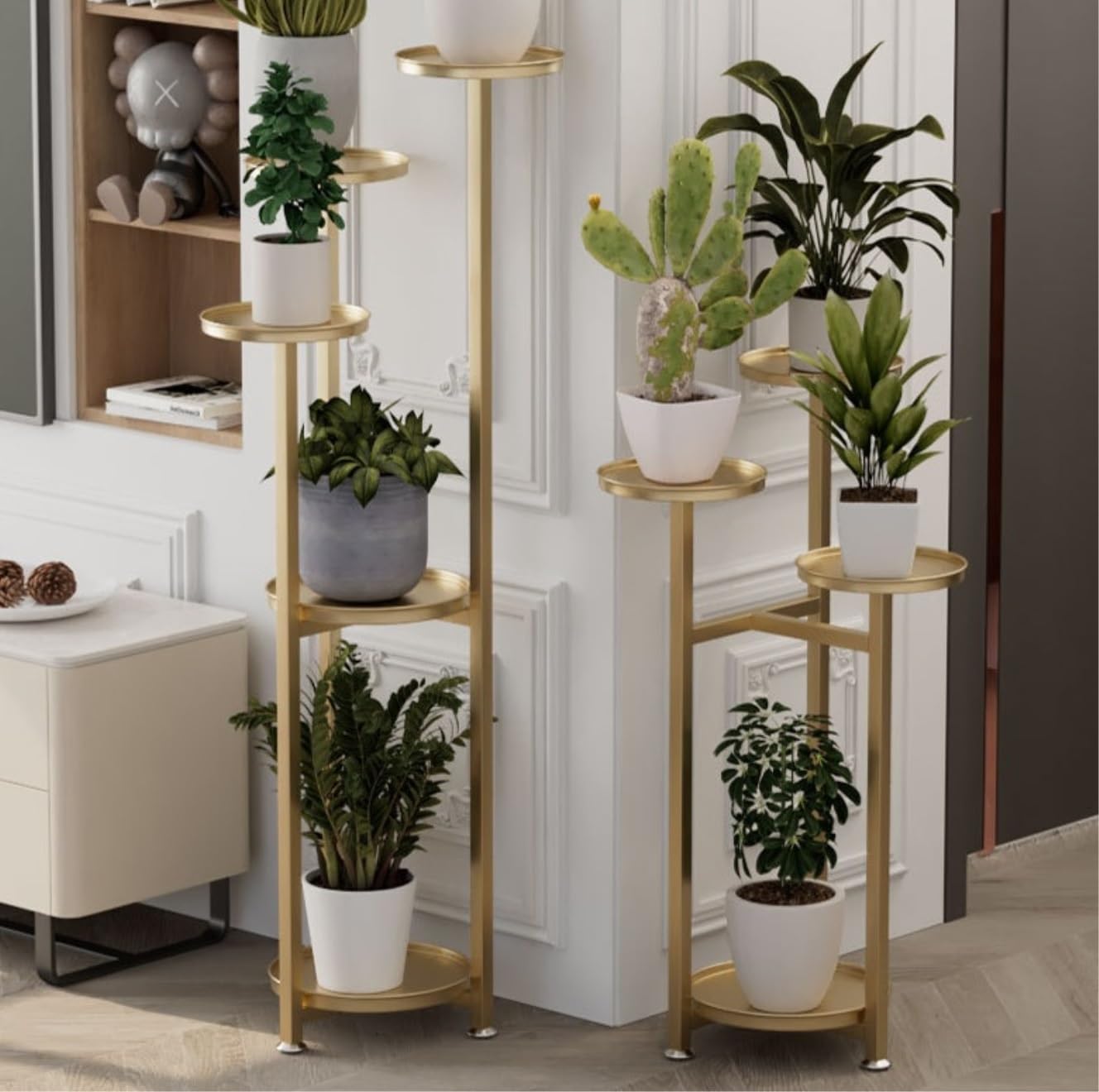 Blumenständer Pflanzenständer Zimmerpflanzenständer, Hohes Pflanzenregal, Außenecke, Mehrere Blumen-Pflanzgefäße Pflanzenregal Blumenregal Outdoor(Gold,100)