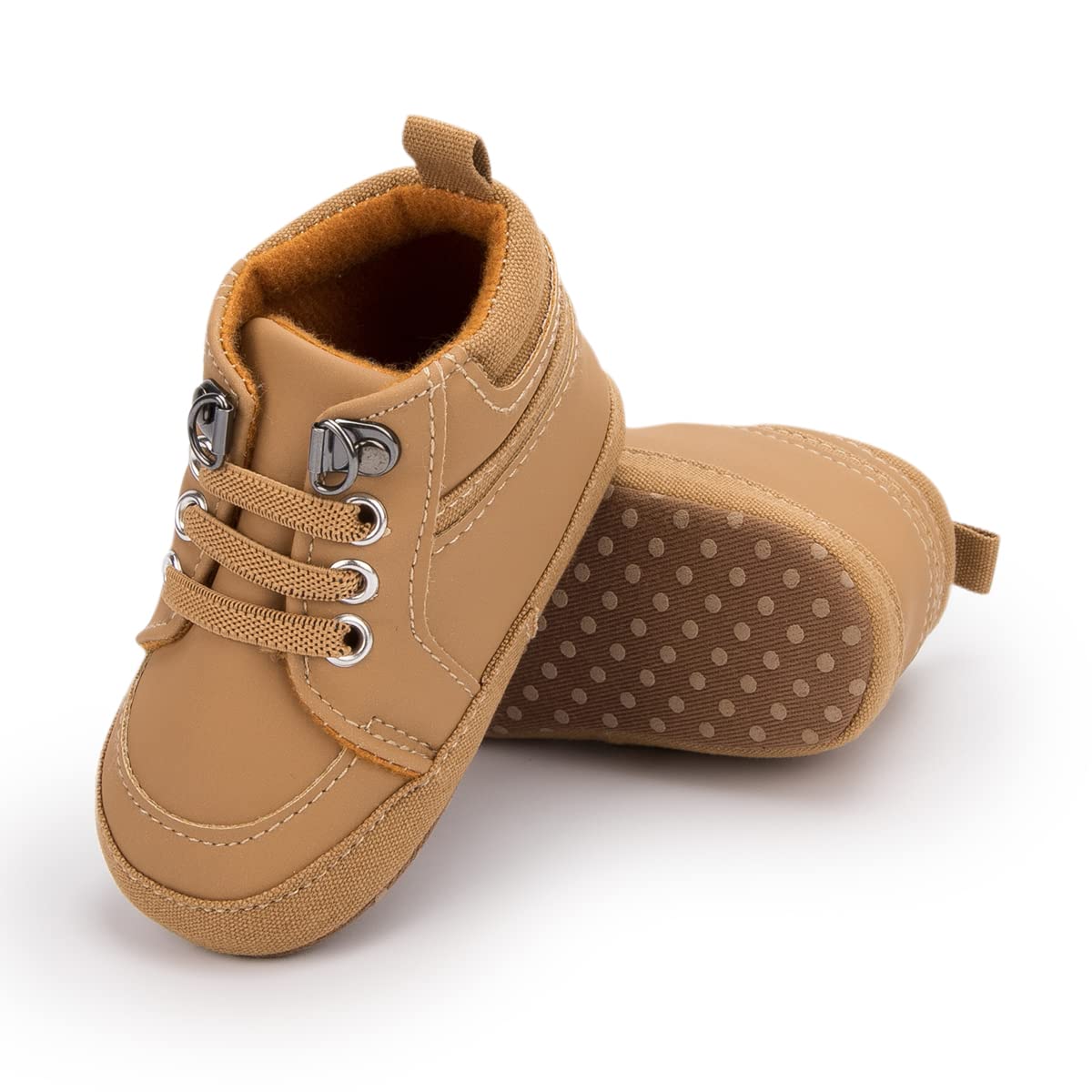Bellocasa Baby Boys Girls Shoes Infant High-Top Ankle Sneakers Non-Slip Soft Sole Toddler Prewalker Newborn First Walkers Crib Shoes(JY1908 Brown,1)