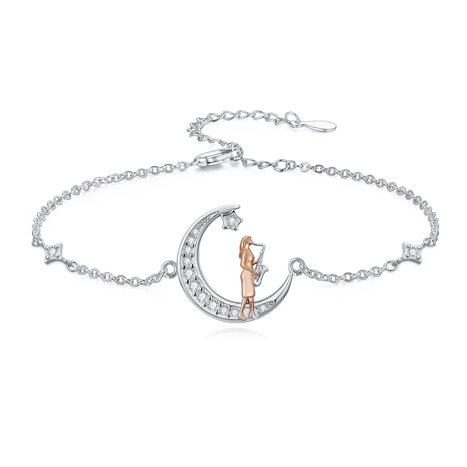 PROESS Braccialetto con chitarra, batteria, sassofono, musica, da donna, in argento Sterling 925, idea regalo per uomo e donna