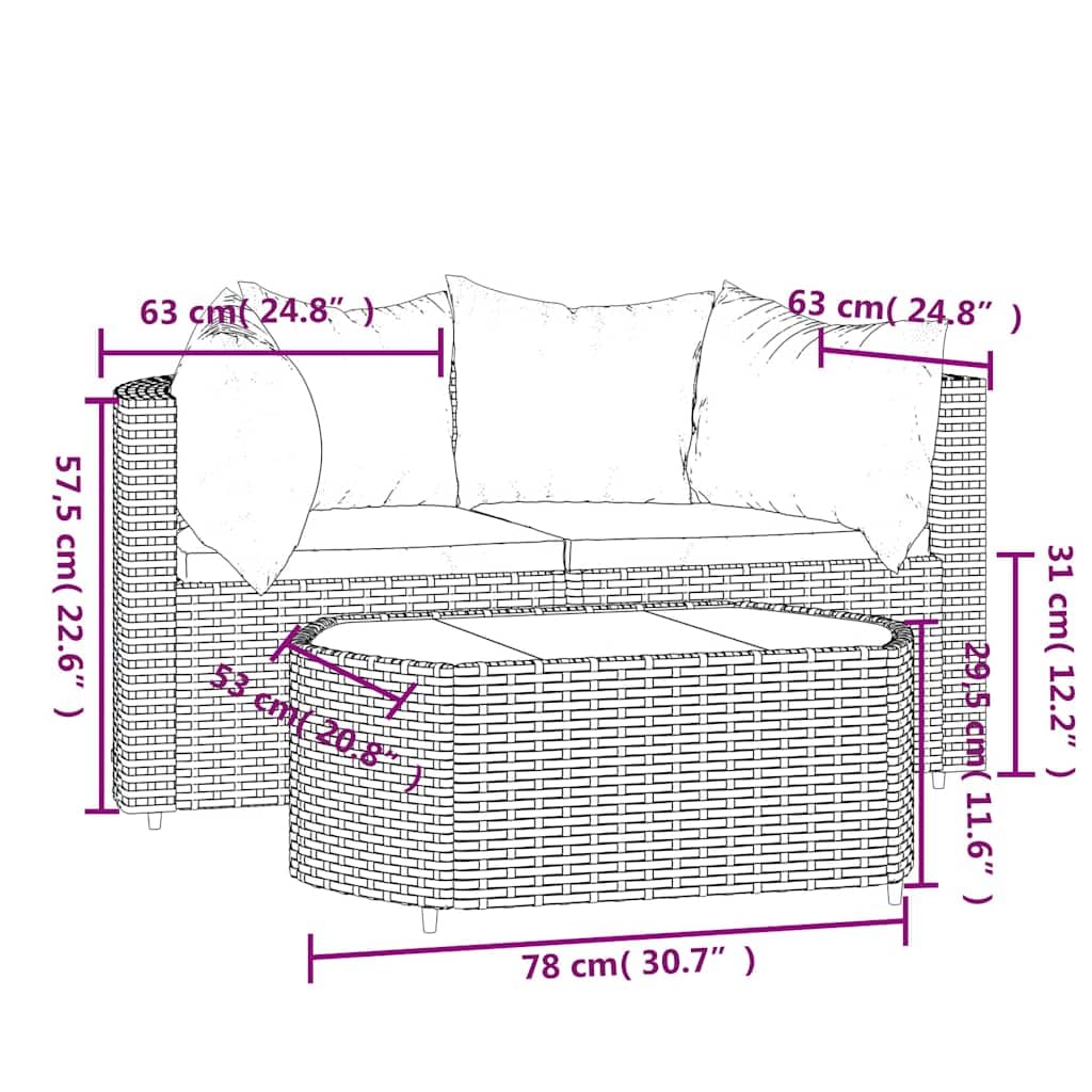 vidaXL Salon de Jardin 3 pcs avec Coussins Marron résine tressée, Ensemble de Salon d'extérieur, Ensemble de mobilier d'extérieur, Ensemble de mobilier de Patio