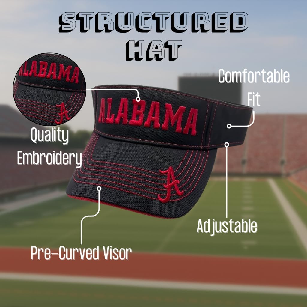 Officially Licensed Alabama University Black Visor Hat Classic Embroidered Team Logo Adjustable Sun Cap