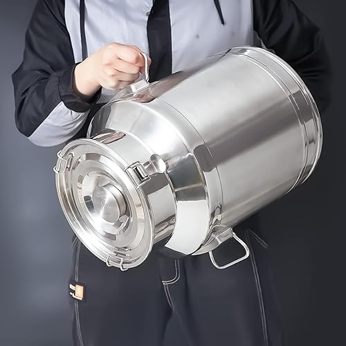 Miniatura 7 de Cubo de leche de acero inoxidable de 14 litros y 3.7 galones, cubo de vino de gran capacidad, jarra de leche con tapa sellada y asa de transporte