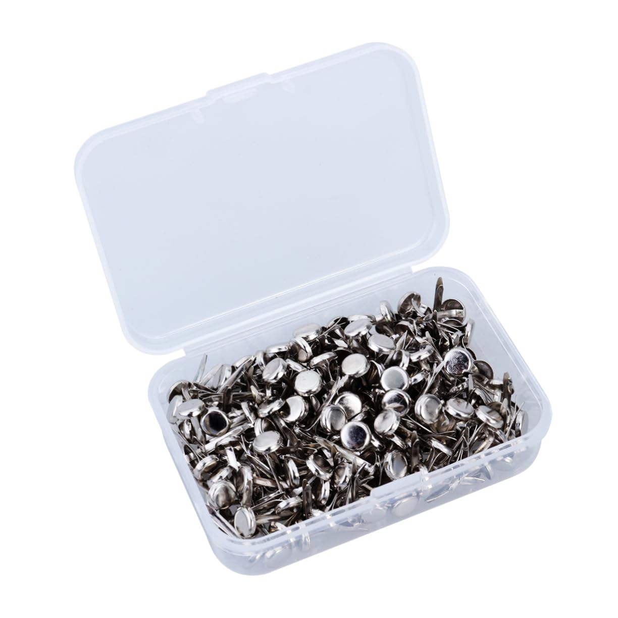Beatifufu 200Pcs Silver Metal Brads Round Paper Fasteners Organized Portable Storage Box for Crafts DIY Projects Scrapbooking