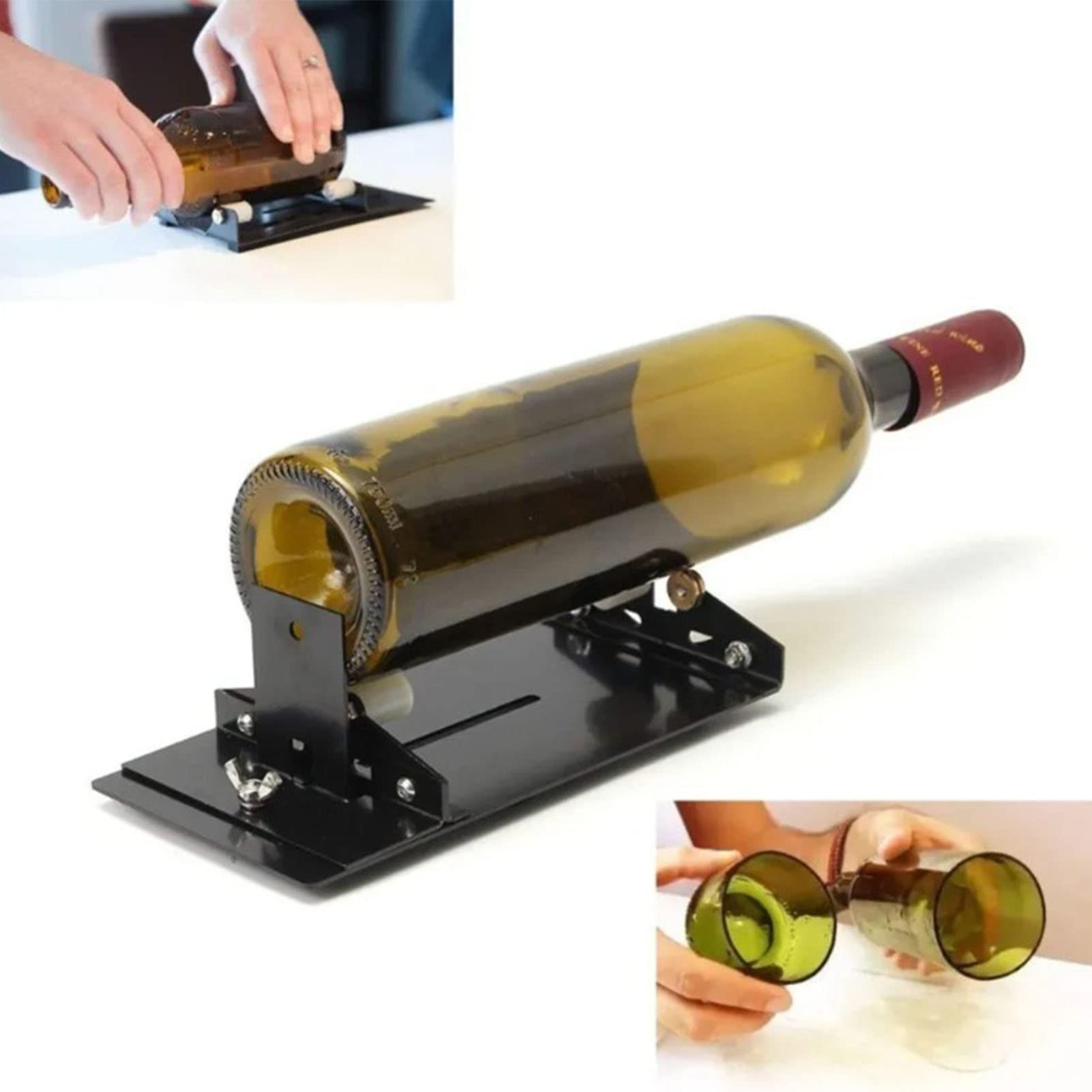 Kit de Bricolaje para Cortar Botellas de Vidrio, Cortador de Botellas de Vidrio para Cortar Botellas Redondas y Cuadradas con Fijación Estable para Navidad,Cumpleaños y Acción de Gracias