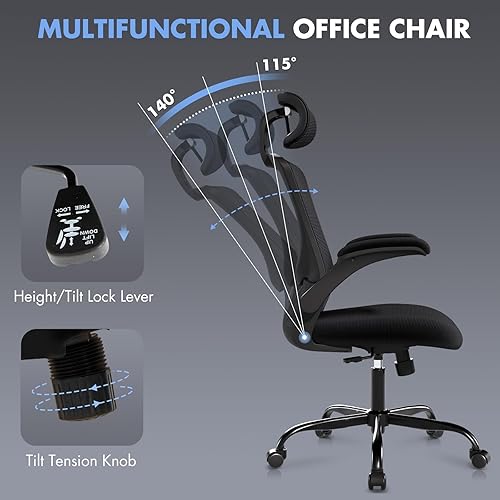 Miniatura 6 de COLAMY Silla ergonómica de oficina de malla con respaldo alto y reposacabezas ajustables y soporte lumbar, silla giratoria para computadora con