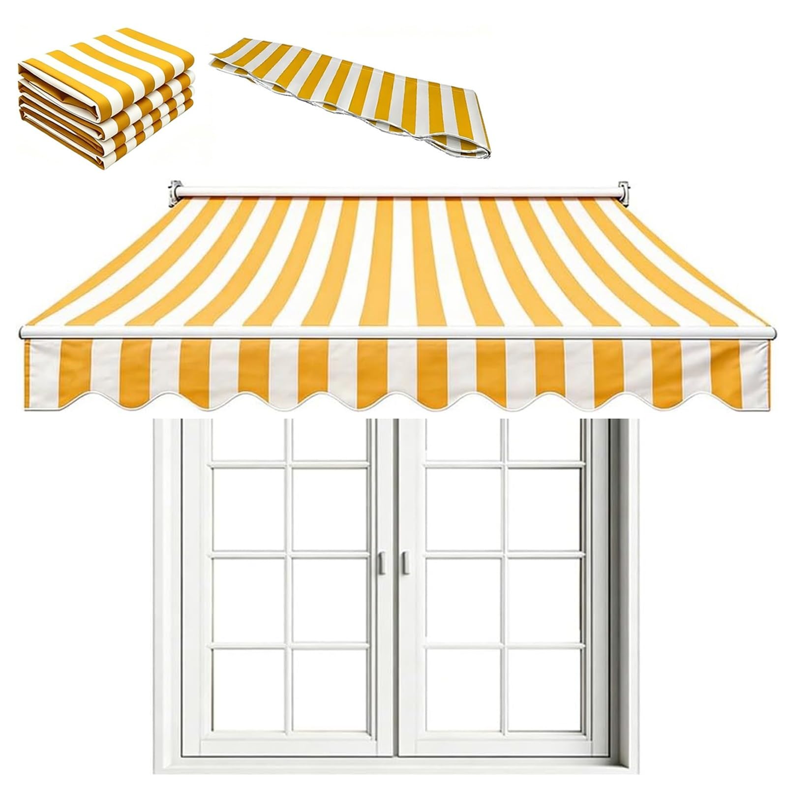 Retractable Patio Awning Replacement Fabric, Waterproof Patio Awning Fabric Replacement UV Resistant Outdoor Canopy Cover for Deck, Backyard, Garden, Balcony, Door Window(Yellow,4x3.5m(13x11.5ft))