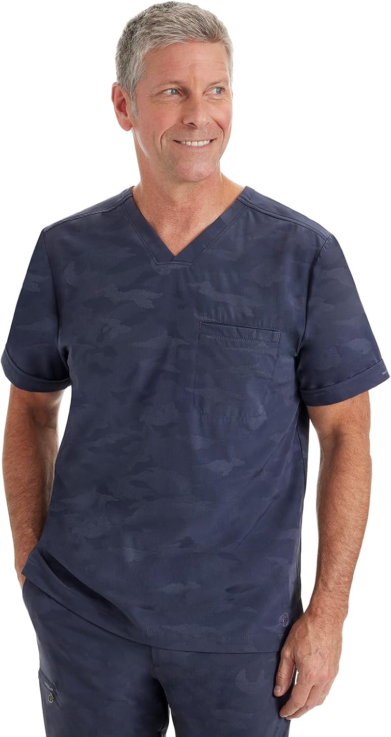 Healing Hands Scrubs for Men V-Neck Scrub Top Jack Camo with Chest Pocket, Moisture Wicking, 360° Stretch & Side Vents 2360 - Image 3