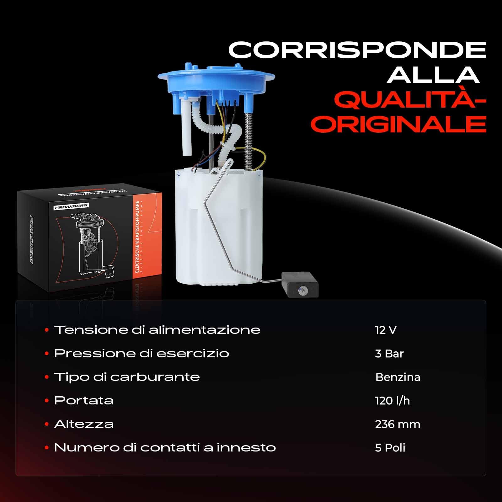 Frankberg Pompa del carburante pompa della benzina modulo dell'unità di | senza sensore di pressione, 5 pin, 1K0919051BH; Compatibile con: T.o.u.r.a.n 1T1 1T2, Golf VI Cabriolet 517