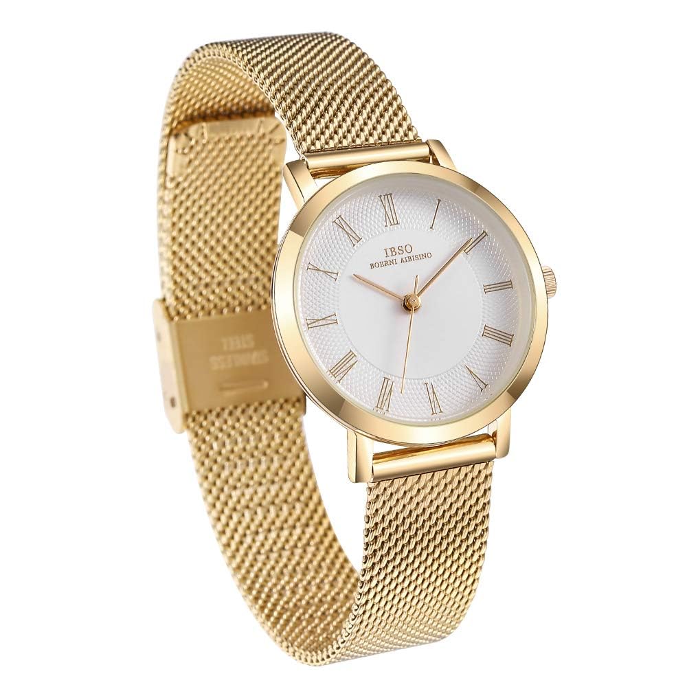 IBSO Relogio Feminino - Reloj de pulsera de acero inoxidable para mujer, de cuarzo, impermeable, malla