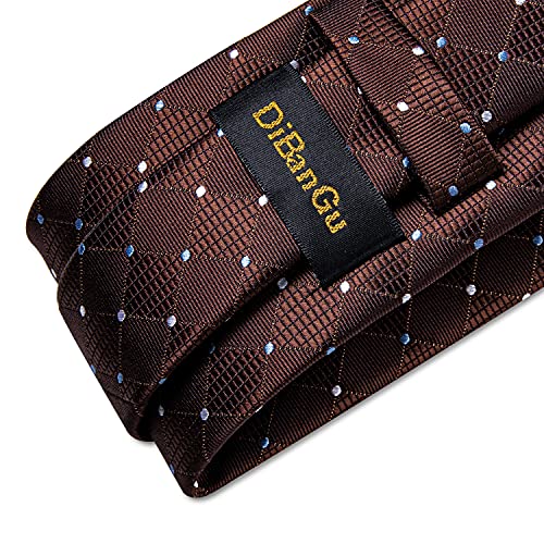 Image of DiBanGu Plaid Ties for Men Silk Checkered Necktie and Pocket Square Cufflinks Tie Clip Set with Gift Box for Wedding Business