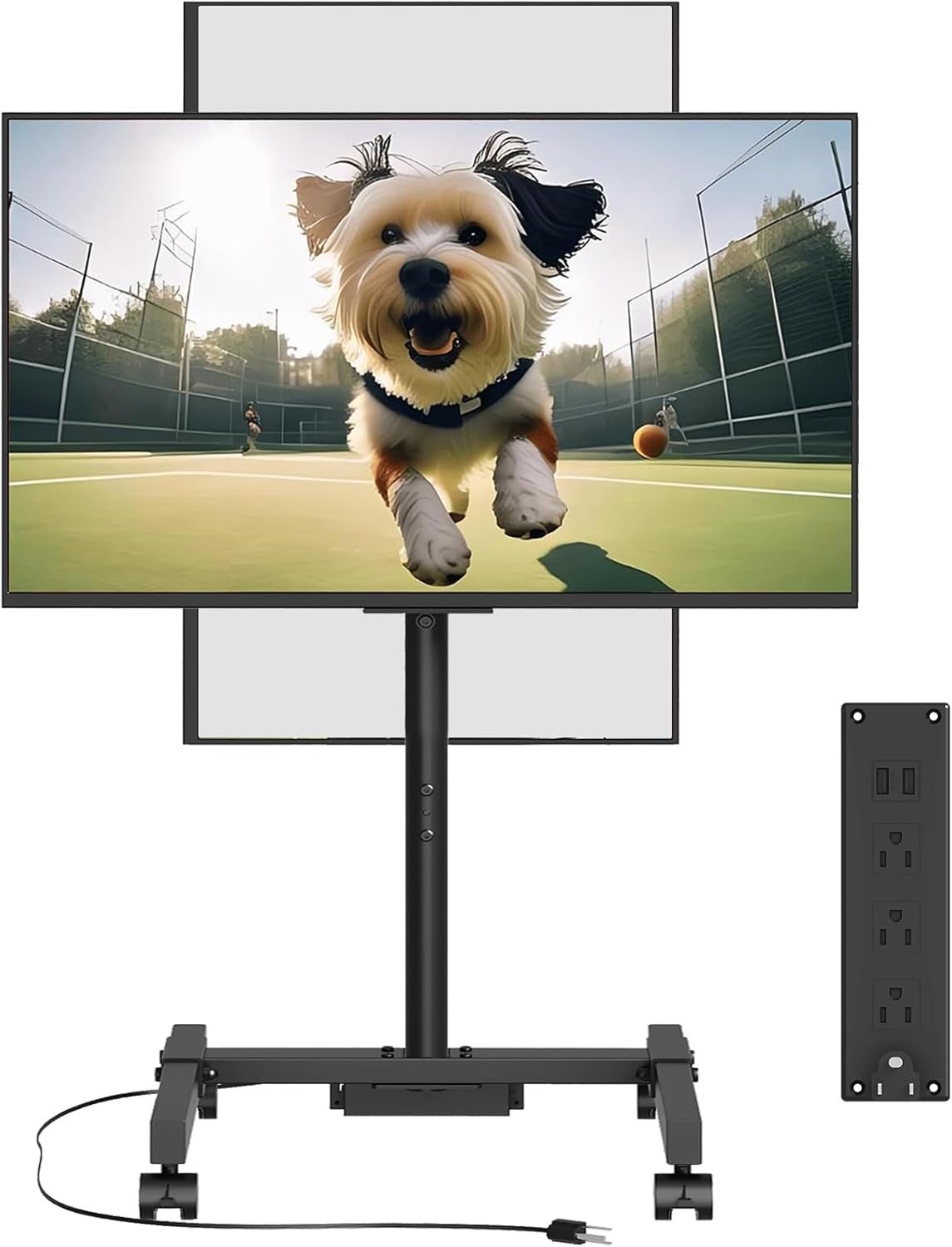 Mobile TV Stand with Power Outlet for 13-55 inch TVs, Tilting Rolling TV Cart Portrait to Landscape up to 66 lbs, Height Adjustable Outdoor Mobile TV Stand on Wheels, Max VESA 400x400mm